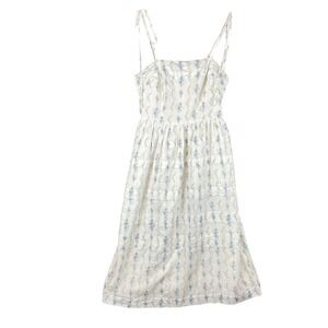 AND NOW THIS Blue Floral Cotton Tie Strap Midi Dress Smocked Back White Small